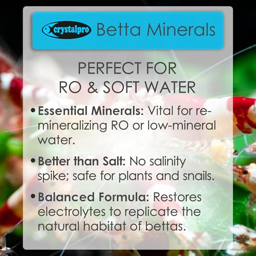 Crystalpro Betta Minerals - Creates Natural Beta Water Environment - Reduces Stress - Essential Minerals for Soft & RO Water - Fish Health Boost (4.2 Oz / 125ml)