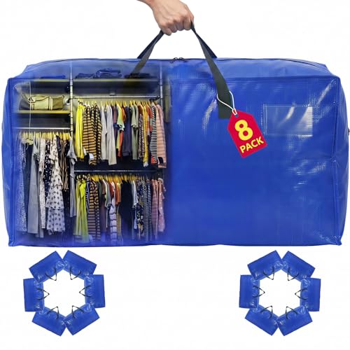 Moving Bags Heavy Duty,Extra Large Moving Bags for Travel/College Packing/Storage/Organization/Seasonal Clothes & Bedding Storage,Moving Supplies Bins,Compatible with Ikea Frakta Cart (Blue,8Pcs) - color: Blue, size: 8 Pack