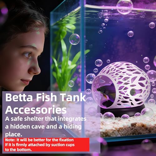 Floating Betta Hideout Cave & Shrimp Cave | Aquarium Floating Betta Skin |Shrimp Feeder | Multi-Function Resting Hideout Hammock & Small Fish Feeding Ring | Aquarium Decor Accessory (Pink) - color: Rainbow pink