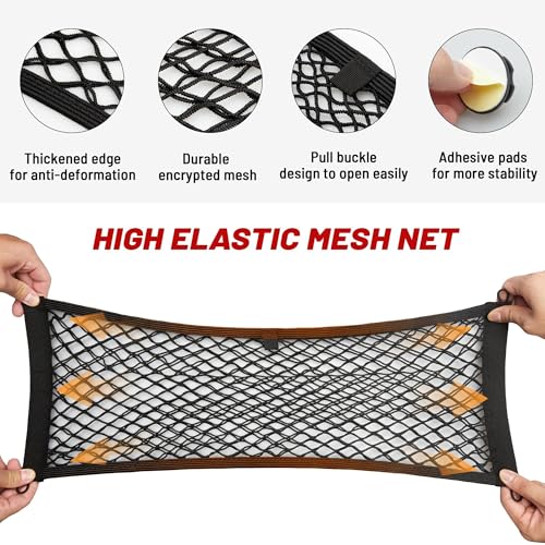 RED WOLF 2 Pcs Universal Cargo Net Pocket Elastic Mesh Netting Car Mesh Pouch for Trunk RV Boats Home Cargo Storage Mesh with Screws and Hooks (25.6'' x 9.8'') - size: 25.6'' x 9.8''
