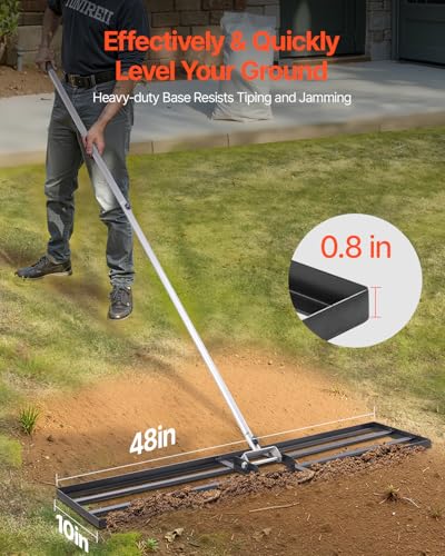 VEVOR Lawn Leveling Rake, Lawn Leveler with 83.9 in Handle, 48x10 in Ground Plate, Rust-Resistant Carbon Steel Soil Leveler, 2 Heights Adjustable, Effort Saving Lawn Leveling Tool for Yard Golf Court - size: 48"x10", style: Classic: Carbon Steel