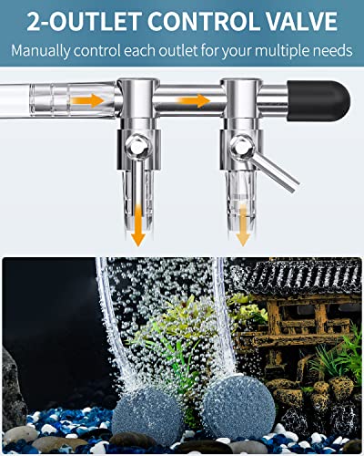 Pawfly 2-Way Aquarium Air Flow Control Lever Valve Manifold for Air Pumps Fish Tank Multi-Port Distributor Splitter with 1 Non-Return Check Valve T-Shape & Straight Connectors and 4 Suction Cup Clips - color: 2-Way