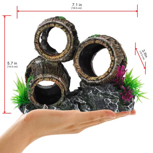 UNEAK - Aquarium Decorations Three Stacked Broken Barrels Fish Tank Decoration Ornament Landscaping Over Rocks Cave Saltwater Freshwater Small & Medium Fish Garden Pond Ornaments Resin - color: Barrel
