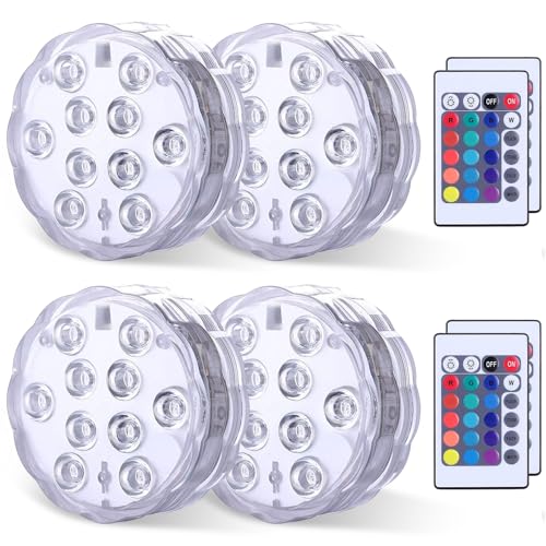 Qoolife Submersible LED Lights Remote Control, RGB Multi Color Changing Waterproof Light for Pool, Vase Base, Spa, Aquarium, Pond, Hot Tub, Decoration, Party, 4-Pack - size: 4 Pack