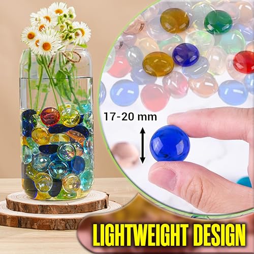 Glass Pebbles Colored Stones, 1LB Flat Marbles – Decorative Glass Gems for Vases, Glass Beads for Vases, Mancala Stones, Table Scatter, Wedding Décor, Aquarium & Home Use, (100pcs, 0.7-0.8'') - color: Mixed Pebbles