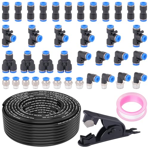 100FT 1/4" DOT Air Line with 40 Pcs Quick Connect Air Fittings Kit 1/4 DOT Air Lines with Push Lock Air Line Fittings Pneumatic Push to Connect Air Hose Fittings - size: 41 PCS-100FT 1/4