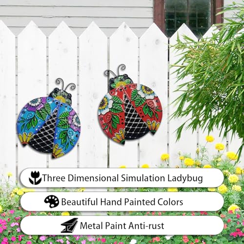 John's Studio 2Pcs Metal Ladybug Wall Decor Outdoor Garden Hanging Art Sculptures Home Ocean Theme Decorations for Kitchen Bathroom and Pool - color: Ladybug 2pcs