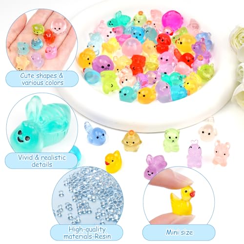 50 PCS Mini Resin Animals Bulk, 8 Style Tiny Resin Animal Figurines Glow in The Dark for Fairy Garden Micro Landscaping Aquarium & DIY Craft Decor - color: Multi-colored Animals
