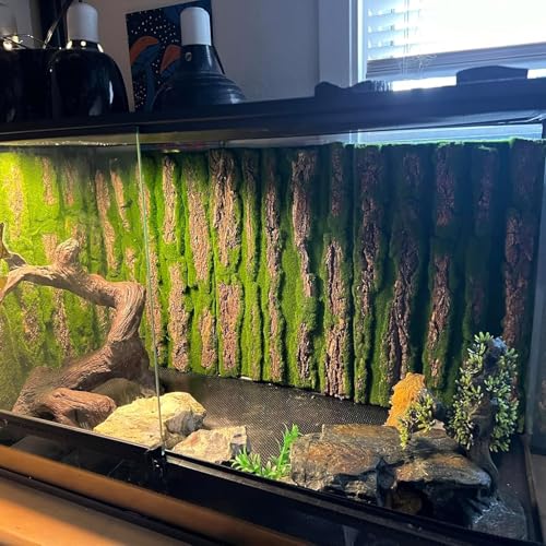 PINVNBY Reptile Cork Terrarium Background,Bearded Dragon Tank Natural Bark Backdrop Wall Habitat Decor with Artificial Moss,15.75"×11.8" Reptile Carpet for Gecko Lizard Tortoise Frog Chameleon(1 Pack) - size: 【1 PCS】
