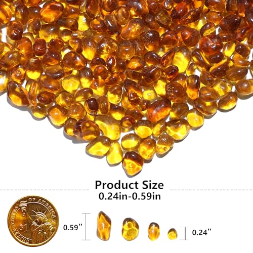 QYGL Sea Glass Stones - Amber Clear Glass Pebbles Gemstones - Perfect for Aquarium Rocks, Fish Tank Gravel, Vase Fillers, DIY Crafts, and Home Decor (0.9LB/14oz) - color: Amber