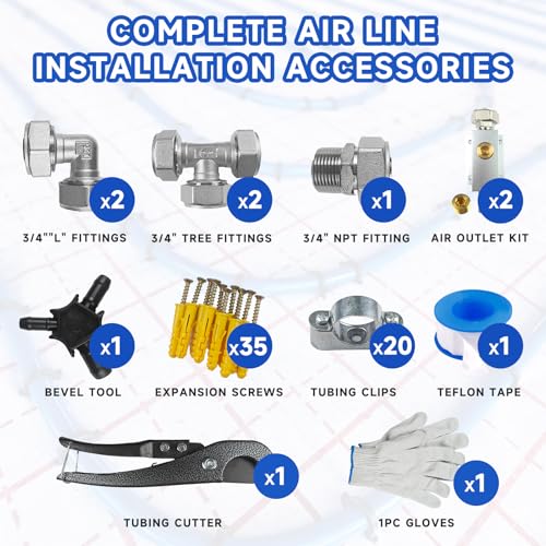 Compressed Air Line Kit, 3/4" x 50‘&120’&200‘&300‘ HDPE-Aluminum-HDPE Piping, Air Line Hose, Air Hose Kit with Air Compressor Accessories and Airline Tubing - size: 50ft
