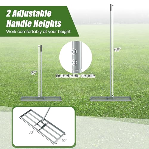 COSTWAY 30x10 Inch Lawn Leveling Rake, Soil Sand Dirt Leveling Tool, Ground Leveler for Yard, Landscape, Garden, Pasture (Silver, 30"x10") - color: Silver