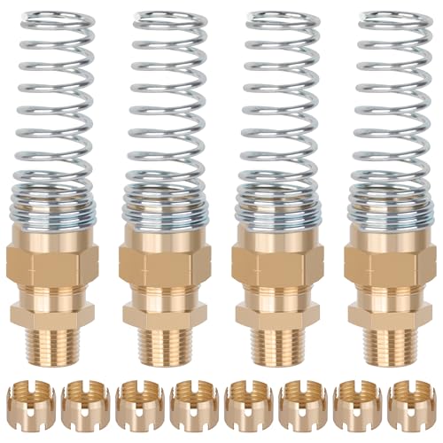 4Pcs Brass 1/2” Air Hose Fittings DOT Air Fittings with Spring Guards, 1/2” Male Connector for Rubber Tube, Air Brake Hose End Fittings, with 8 Fitting Sleeve Tubes - size: 1/2" Hose x 1/2" Male, style: 4pcs Connector with Spring Guard