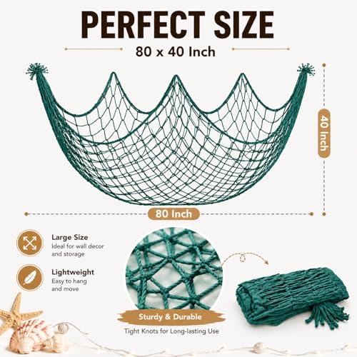 Decorative Fishing Net for Party,80x40 Inch Large Decorative Fish Netting Table Runner, Wall Photo Hanging Fishnet for Nautical Mermaid Pirate Hawaii Beach Under the Sea Party Decorations, Aqua - color: Aqua