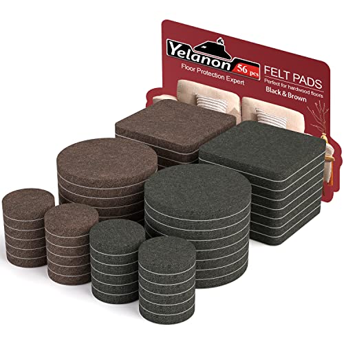 Yelanon Felt Furniture Pads -56 Pcs(1+2)” Premium Felt Pads for Chair Legs Furniture, Floor Protectors for Hardwood Floors,Black & Brown - size: 56 pcs 1" & 2" Mixed Black & Brown