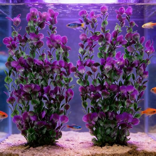 Tfwadmx Large 15 inch Aquarium Plants 2 Pcs Artificial Water Seaweed for Fish Tank Decor Plastic Plant for Betta Shrimp About - color: Purple-15''(2pcs)