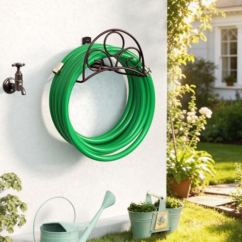 Metal Garden Hose Holder - Wall Mounted Water Hose Holder - Hose Hanger Heavy Duty for Water Hose Extension Cords Vacuum Hose bronze - color: Bronze