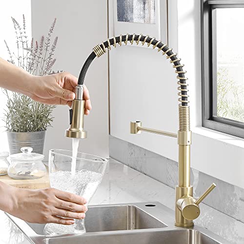 Kitchen Faucets with Pull Down Sprayer 304 Stainless Steel Industrial Single Handle One Hole Faucet for Farmhouse Camper Laundry Utility Rv Wet Bar Sinks Gold 9009K - color: C - Brushed Gold