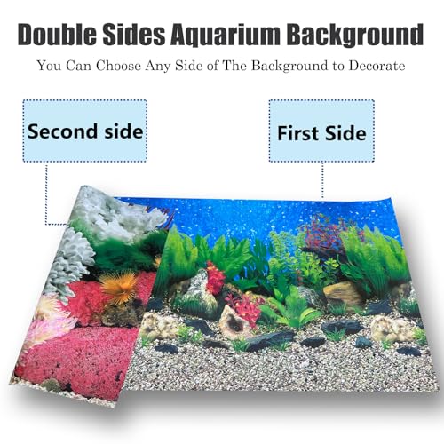 XCNO Aquatic Plant Aquarium Background Sticker Coral HD Fish Backgrounds for Aquariums Gravel Stone Fish Tank Wallpaper Decorations 2 Sided 16"x 33" - color: Coral, size: 15.6" x 33" In
