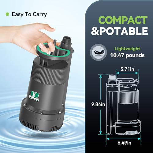 PUMPMAN 1/4HP Portable Water Pump, 2110GPH Submersible Utility Pump with 3/4” Garden Hose Check Valve Adapter Electric Sump Pump, 120V, Removal for Pool Draining Basement Hot Tubs Garden - style: 1/4HP 2110GPH