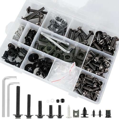Motorcycle Fairing Bolt Kits Stainless Steel M5 M6 Windscreen Screws Fastener Clips Universal Fit for Sportbike Kawasaki Suzuki Honda Yamaha BMW Ducati GSXR Titanium (195Pcs) - color: Titanium