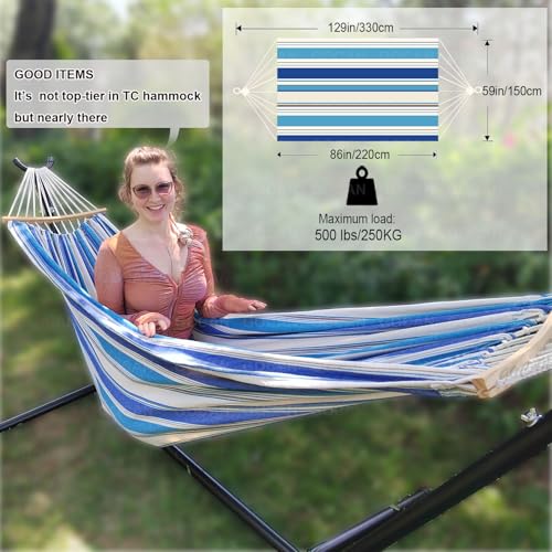 GOCAN Double Hammock 2 Person Extra Large 330X150cm Load Capacity 600Pound Canvas Cotton Hammock for Patio Porch Garden Backyard Lounging Outdoor and Indoor XXL - color: Cornfield