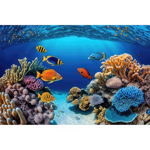 Underwater Tropical Coral Reef Aquarium Background Ocean Floor Fish Tank Backdrop Aquatic Plant Fish Landscape Terrarium Background Decorations Underwater World Theme Aquarium Poster Decor 24x12in - color: Pure Blue, size: 24(W)x12(H)in