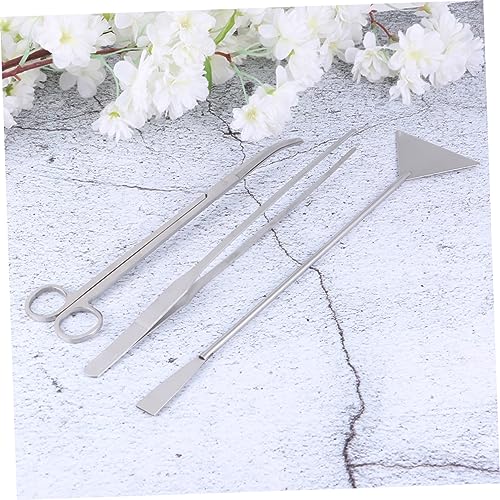 COLLBATH 3-pc Set Aquarium Cleaning Tool Kit Curved Scissors Straight Tweezers Shovel Stainless Steel Non-Slip Handle