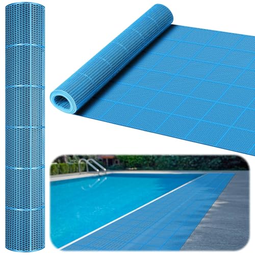 Tondiamo Pool Mat Non Slip Drainage Mats Swimming Pool Floor Deck Mats Rugs PVC Splash Mesh Hollow Doormat Roll for Outdoor Indoor Patio Restaurant Garage Kitchen Bathroom Safety(1 x 40 ft,Blue) - color: Blue, size: 1 x 40 ft