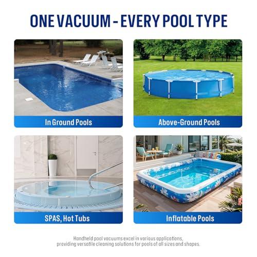 BIELMEIER Handheld Pool Vacuum with Telescopic Pole, Updated Swimming Pool Cleaner 19 GPM Powerful Suction, Cordless Pool Vacuum for Cleaning Above Ground Pools, Inground Pools, Spas, Hot Tubs