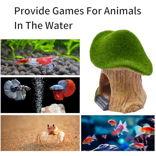 AnRui Green Moss Mushroom Aquarium Decor Cute Fish Tank Decorationss Resin Aquarium Decor Hideout Cave Ornament for Small Fish, Hermit Crab, Shrimp, Goldfish and Reptiles - size: Small