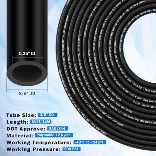 3/8" DOT Air Line with 22 Pcs Quick Connect Air Fittings Kit 50FT 3/8 DOT Air Lines with Push Lock Air Line Fittings Pneumatic Push to Connect Air Hose Fittings - size: 23 PCS-50FT 3/8