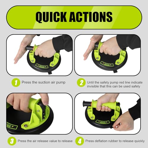 DEWINNER 8" Glass Suction Cups - Heavy-Duty Vacuum Glass Lifter for Windshield Tiles and Granite - 660lbs Load Capacity - 2 Pack Industrial Suction Cup with Carry Case - color: Green