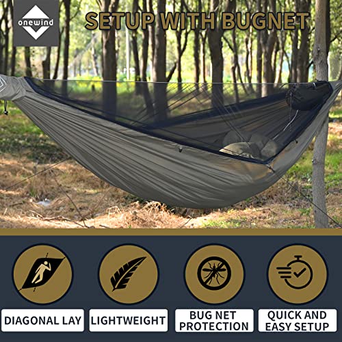 Onewind Airstream Camping Hammock with Mosquito Net and Windsock, Portable Hammock with Tree Straps and Bugnet for Winter Camping, Hiking, Backpacking, OD Green - color: Od Green Wth Wind Sock, size: 11' x 64"