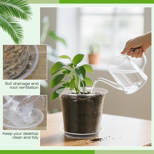 4 Inch Clear Nursery Pots with Drainage Trays, 15 Pack Plastic Pots for Plants, Clear Pot for Seed Starting, Transplanting, Succulents, and Indoor Gardening (4 inch) - size: 4 inch