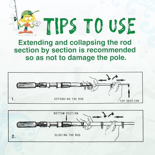 Kids Fishing Pole, Portable Telescopic Kids Fishing Poles for Boys and Girls, Fishing Rod and Reel Combo Kit with Tackle Box, and Fishing Net, Best Fishing Pole for Toddler Youth - color: Green+Green