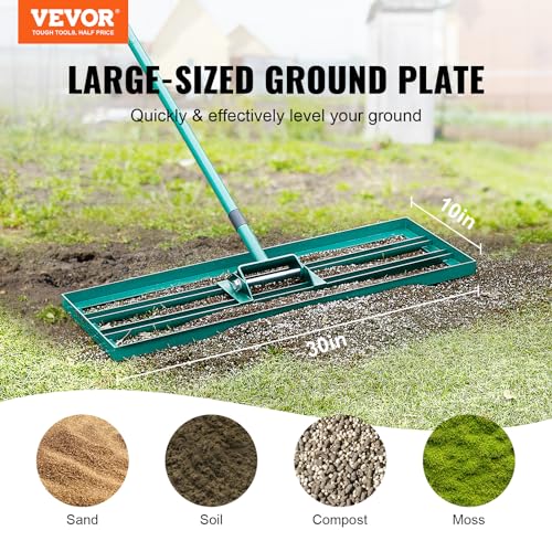 VEVOR Lawn Leveling Rake, 30" x10" Level Lawn Tool, Heavy-Duty Lawn Leveler with 78" Steel Extended Handle, Yard Leveling Rake Suit for Garden, Golf Lawn, Farm, Green - size: 30"x10", style: Classic: Alloy