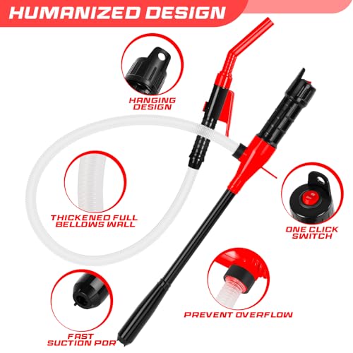 Portable Transfer Pump Battery Operated Electric Siphon Pump for Gas, Fuel, Diesel, Water Transfer 2.4 GPM Flow Oil Extractor, 47 Inches Hose-Easy to Use Hand Fuel Pump, Multi-Use Transfer Pump(Red) - size: 1 Pack Red 2