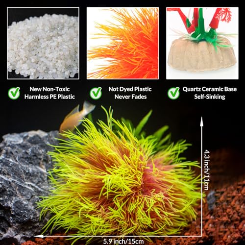 Fish Tank Decorations Aquarium Plants Plastic Artificial Décor (Pink Yellow) - color: Pink Yellow