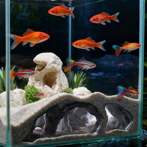 LIYAOLI Aquarium Cave Tunnel Hideout - 3D Printed Fish Tank Cave Decor for Pleco,Friendly Sinking Base Shrimp/Betta Fish Hideout for Aquarium with Viewing Ports (M - Grey) - color: M - Grey