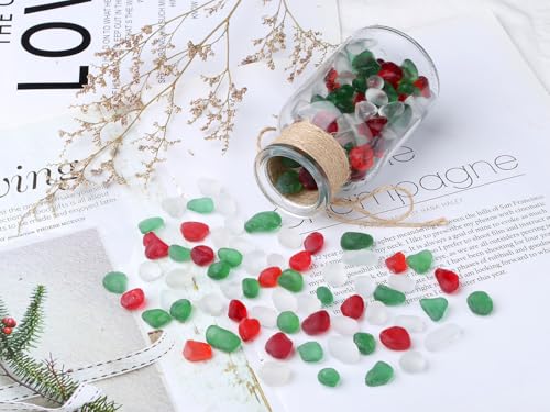 YATOJUZI Aquarium Gravel Fish Tank Rocks 0.85lb Sea Glass Stones for Crafts Decorative Frosted Glass Pebbles for Aquarium Fish Tank Vase Filler DIY Home Decor (Red/Green/White) - color: Red/Green/White