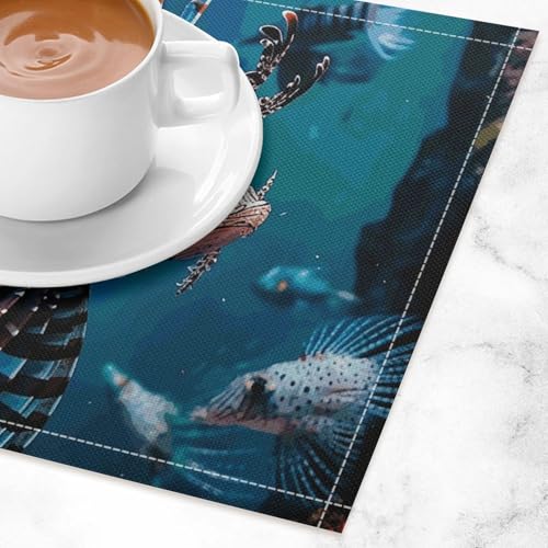 Placemats Set of 4 Washable Heat Resistant Place Mats Fish in Fish Tank Dining Table Mats Wipeable Placemat for Kitchen Dining Table Decoration Indoor Outdoor - size: 1PCS