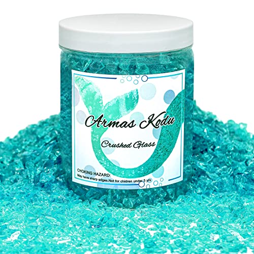 1.5 lb Turquoise Crushed Glass for Resin Art and Crafts, 3-6mm Chunky Broken Glass Pieces, Solid Color Irregular Shards for Geode, Vase Filler, Aquarium Decor & DIY Crafts - color: Turquoise