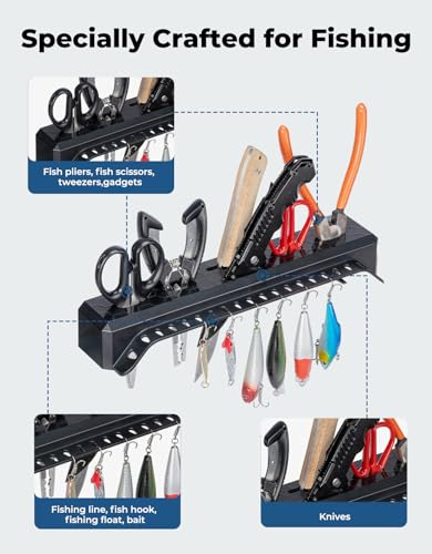 KEMIMOTO Fishing Tool Holder for Boat, Fishing Hook Knife Pliers Holder for Boat, Marine Tackle Rack Holder, Fishing Bait and Lure Organizer, Small, Black, KMB1624-01005-BK