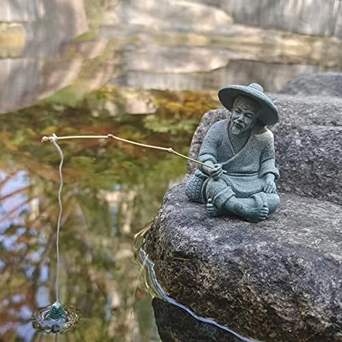livelyfish Mini Fisherman Statue Asian Zen Decoration Sitting Fishing Figurines Sandstone Vintage Ornament for Aquarium Fish Tank Pot Garden Home Japanese Decor (A2) - color: A2