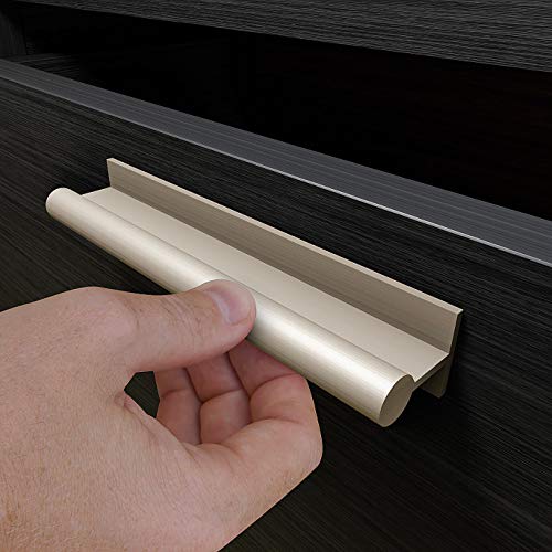 HRX Self-Adhesive Edge Fingerpull Door Handle - Easy to Install Screwless Peel and Stick on Glass, Wood, Metal, Plastic - Sliding Doors Knob for Kitchen Fronts, Drawers & Dressers Panels - 2 Pack - color: Champagne