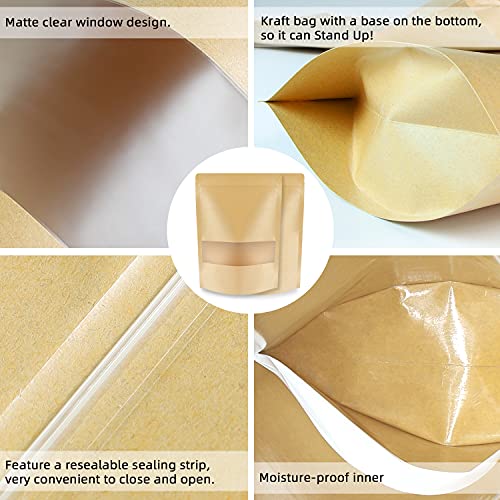 100 Pcs Kraft Stand Up Pouches 5.5 x 7.9 Inch Resealable Zip Lock Food Storage Bags with Matte Window for Packaging - color: 5.5x7.9 Inches