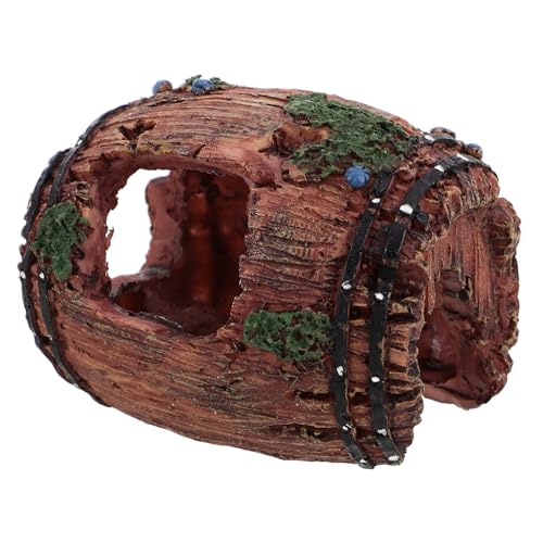Beaupretty Large Red Resin Barrel Aquarium Ornament with Shrimp Hideaway Shelter for Freshwater Fish Tank Landscaping