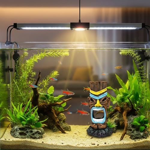 Small Aquarium Decor Cave Hideout, Smooth Resin Fish Tank Decorations with Tiki, Betta Hideout for Reptiles, Shrimp & Axolotl Tanks (2.8x2.8x4.9 Inch)