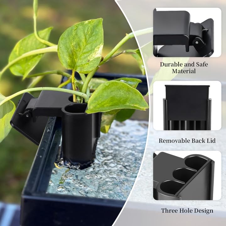 1 Pack Hanging Aquarium Plant Holder – 3 Holes Aquatic Plant Cups, Fish Tank Holder for Aquatic Plants, Ideal for Aquarium Tank Decoration(Black) - color: Black - 1 Pcs